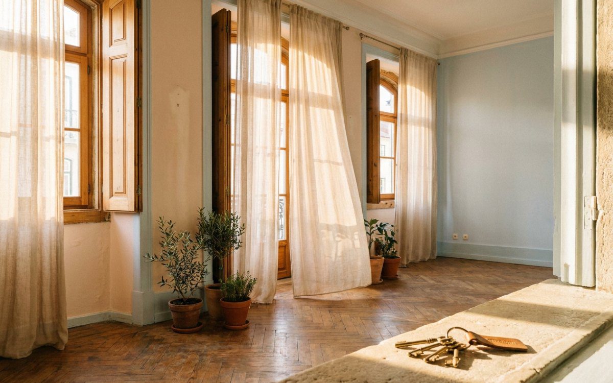 Keys on the windowsill of a bright Lisbon apartment