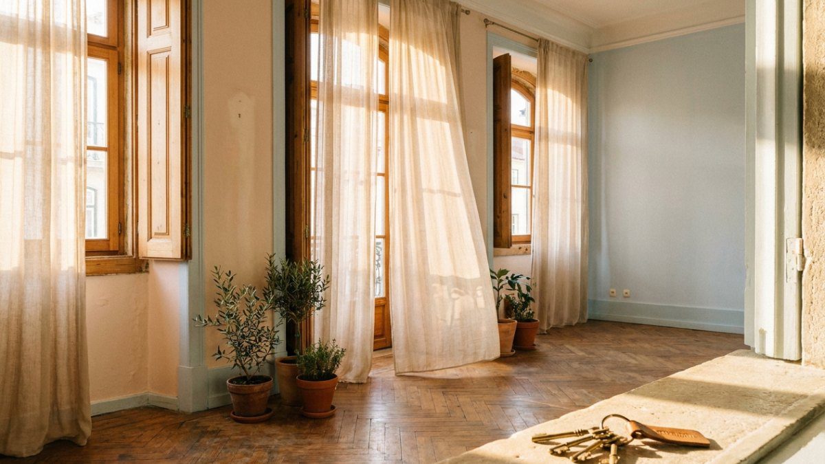 Keys on the windowsill of a bright Lisbon apartment